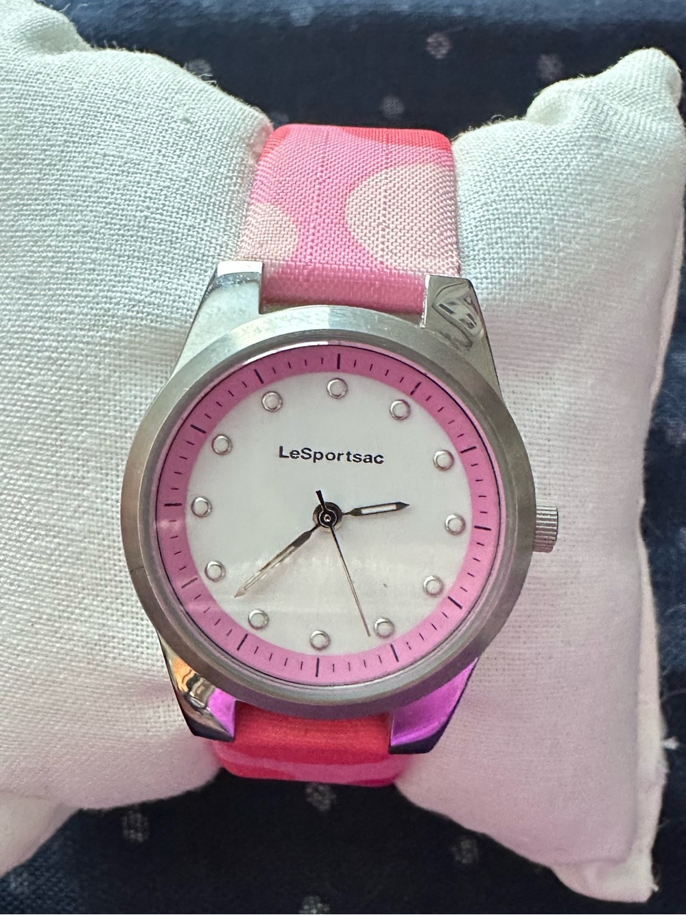 LeSportsac Pink and White Kids Analog Watch with Polka Dot Strap